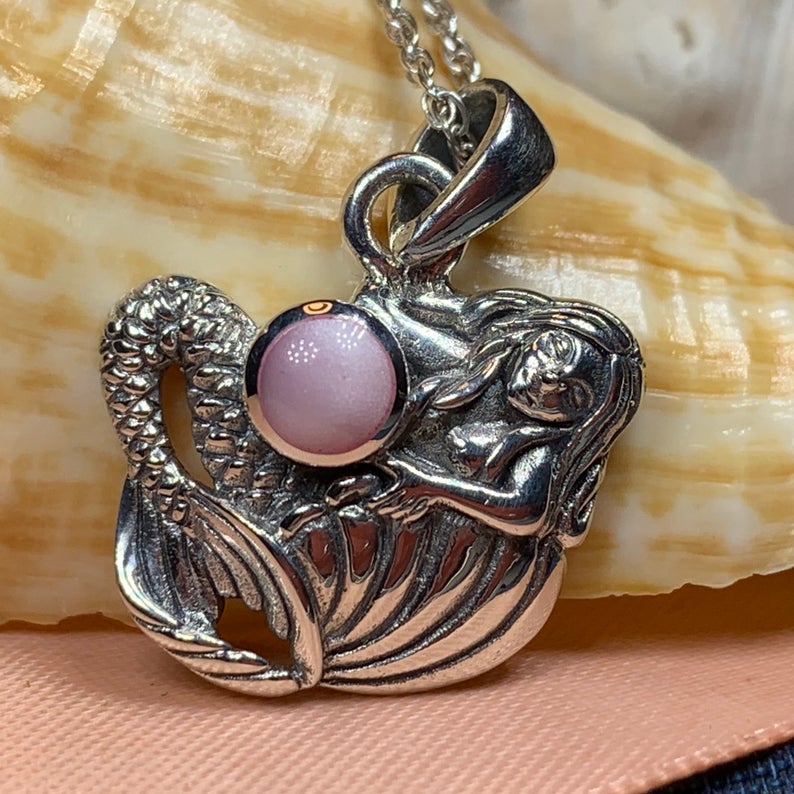 Pink Mermaid Necklace in Sterling Silver
