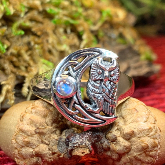 Celtic Owl Moon Ring with Moonstone — view 5