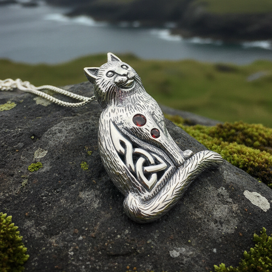 Salem Celtic Cat Necklace in Sterling Silver