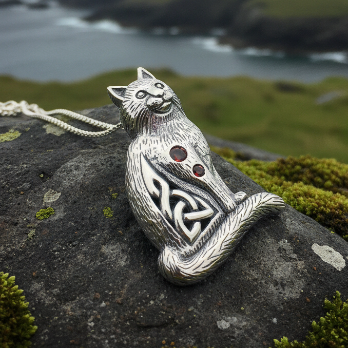 Salem Celtic Cat Necklace in Sterling Silver