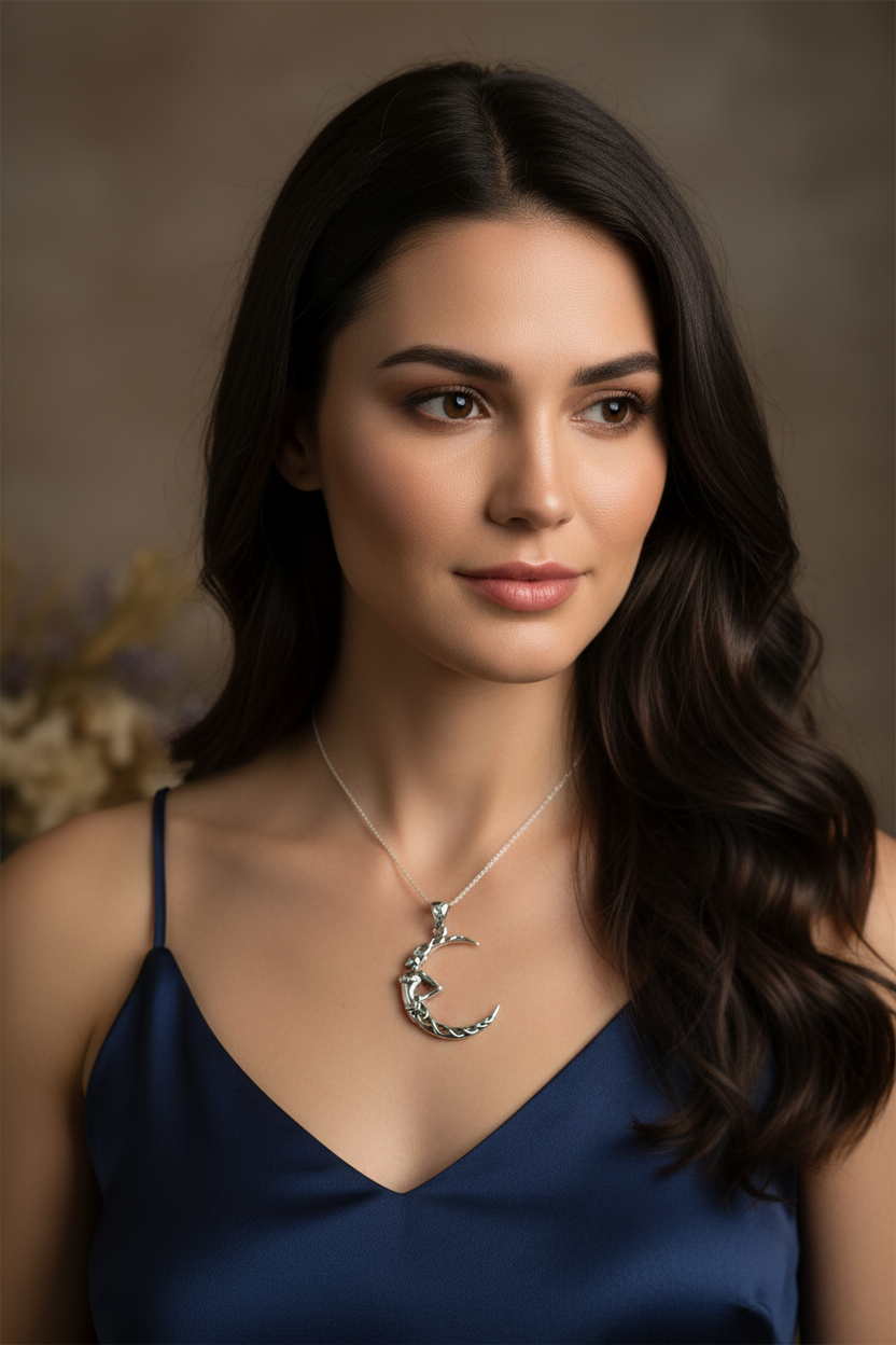 Sorcha Crescent Moon Goddess Necklace in Sterling Silver — view 2