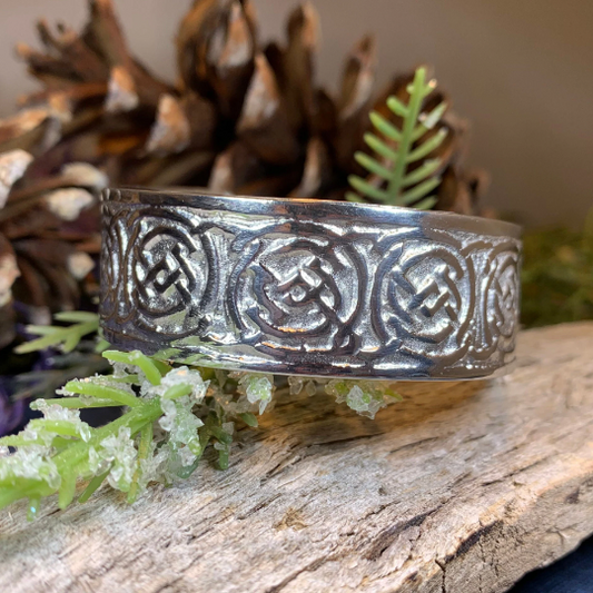 Celtic Knot Pewter Cuff Bracelet - Handmade in Scotland