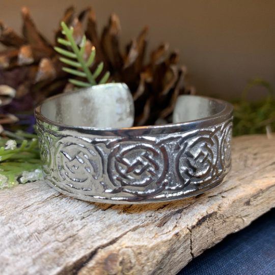 Celtic Knot Pewter Cuff Bracelet - Handmade in Scotland