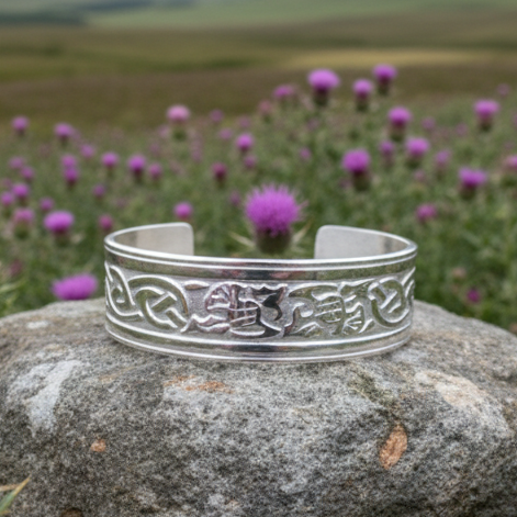 Thistle Pewter Cuff Bracelet - Handmade in Scotland