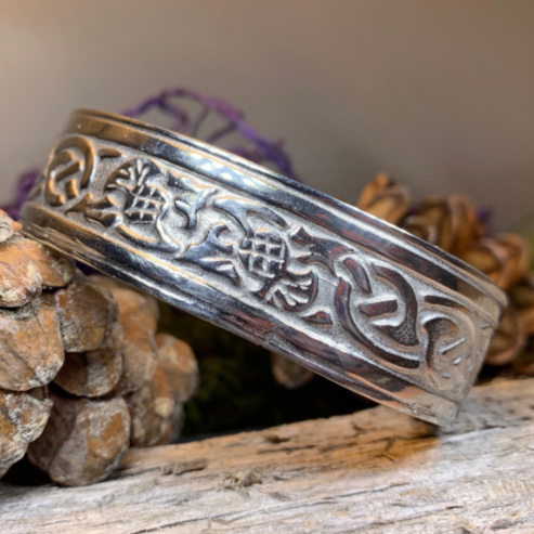 Thistle Pewter Cuff Bracelet - Handmade in Scotland