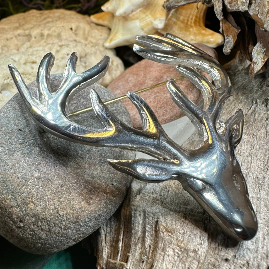 Large Pewter Stag Brooch - Handmade in Scotland
