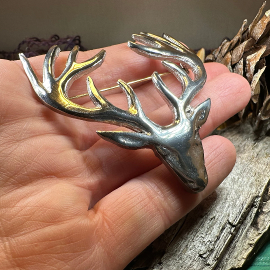 Large Pewter Stag Brooch - Handmade in Scotland