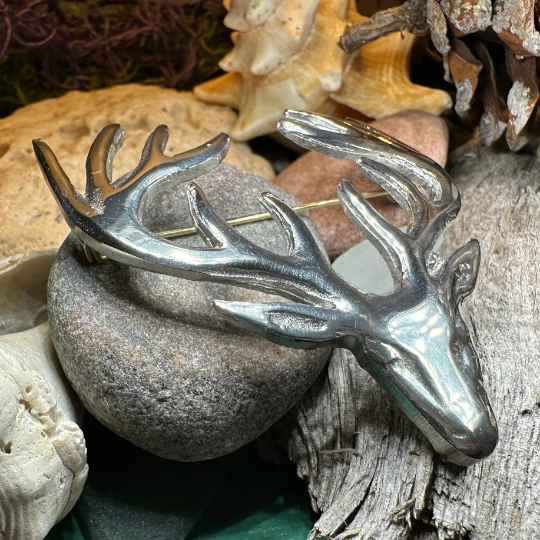 Large Pewter Stag Brooch - Handmade in Scotland
