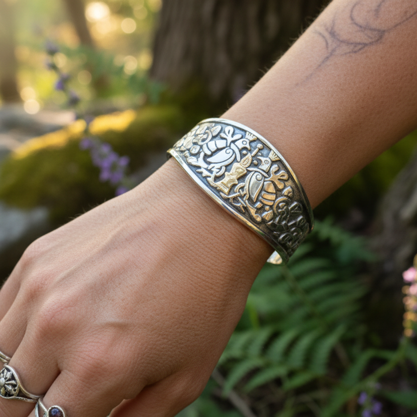 Celtic Love Birds Cuff Bracelet - Handmade in Scotland — view 13