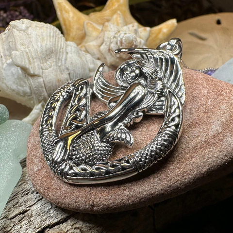 Load image into Gallery viewer, Ireland Celtic Mermaid Necklace in Sterling Silver
