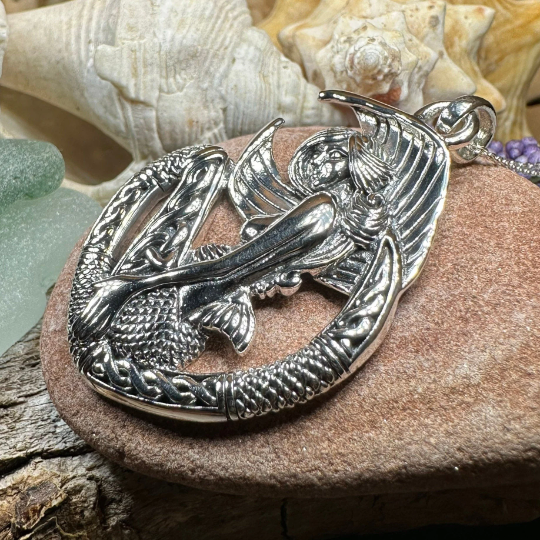 Ireland Celtic Mermaid Necklace in Sterling Silver