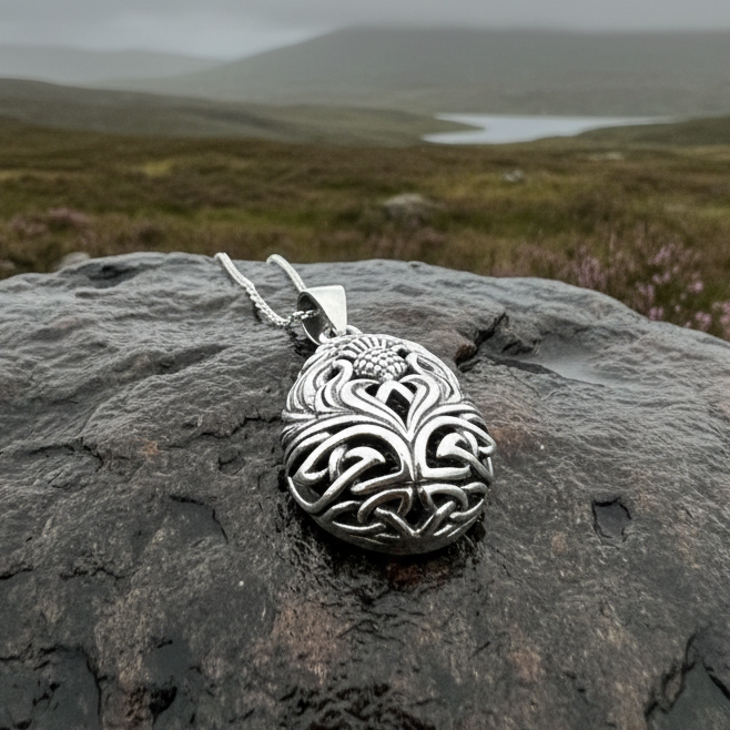 Tobermory Scottish Thistle Necklace in Sterling Silver — view 5