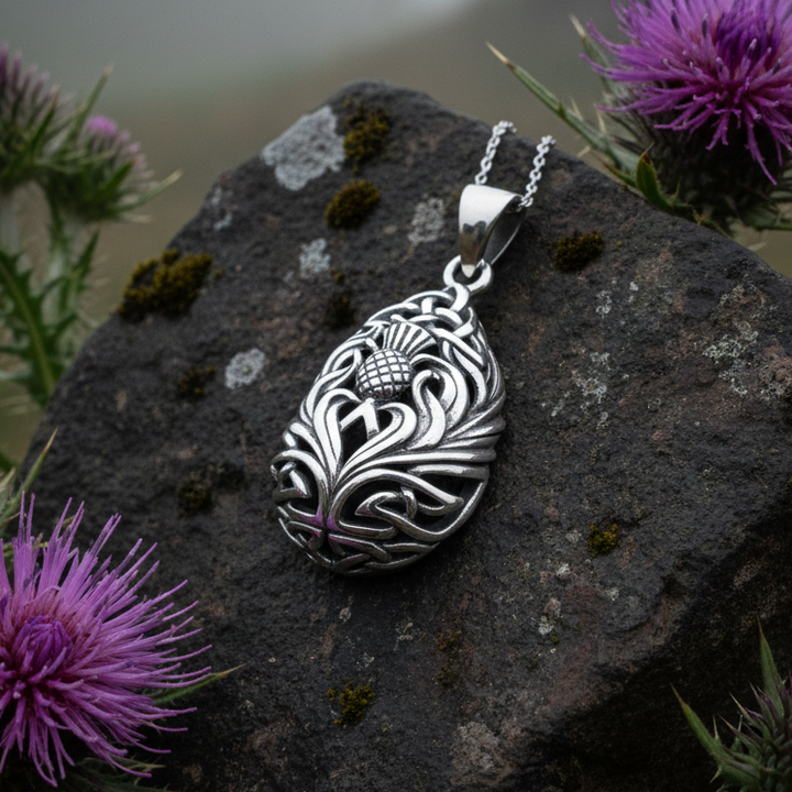 Tobermory Scottish Thistle Necklace in Sterling Silver