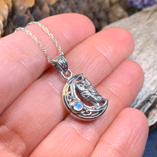 Owl Crescent Moon Necklace — view 6