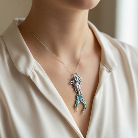 Load image into Gallery viewer, Diver Mermaid Necklace in Sterling Silver
