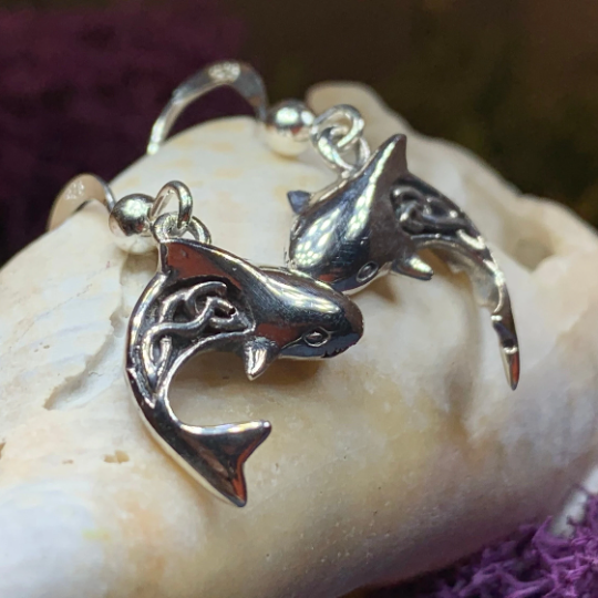 Celtic Shark Earrings in Sterling Silver — view 4