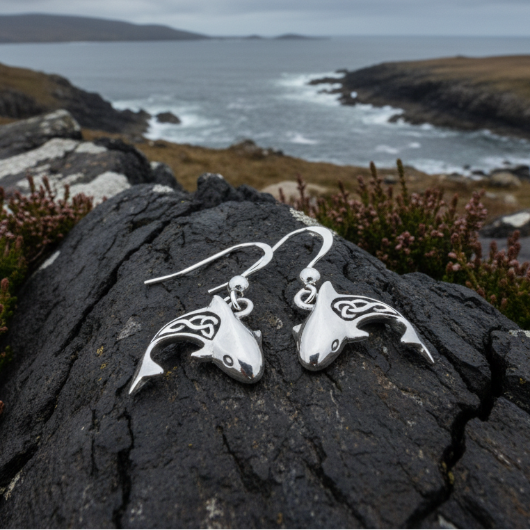 Celtic Shark Earrings in Sterling Silver