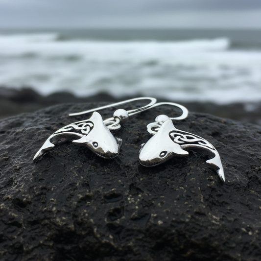 Celtic Shark Earrings in Sterling Silver