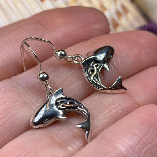 Celtic Shark Earrings in Sterling Silver — view 6