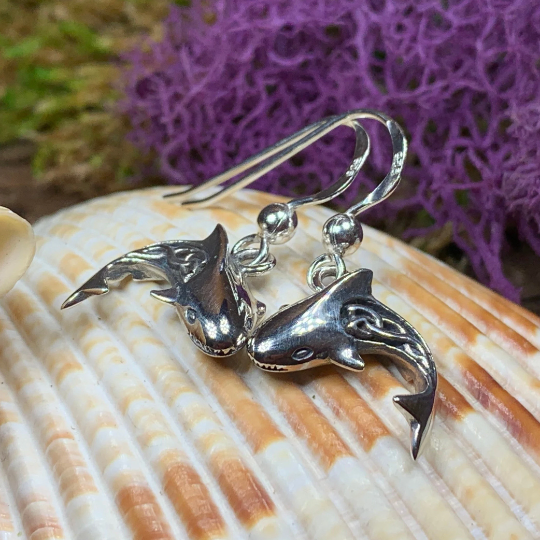 Celtic Shark Earrings in Sterling Silver — view 7