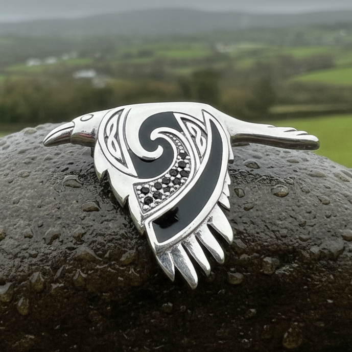 Birget Celtic Raven Necklace in Sterling Silver — view 3