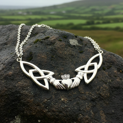 Load image into Gallery viewer, Irish Claddagh Lasting Love Necklace in Sterling Silver
