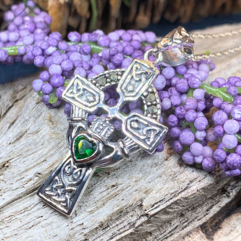 Load image into Gallery viewer, Irish Claddagh Celtic Cross Necklace in Sterling Silver
