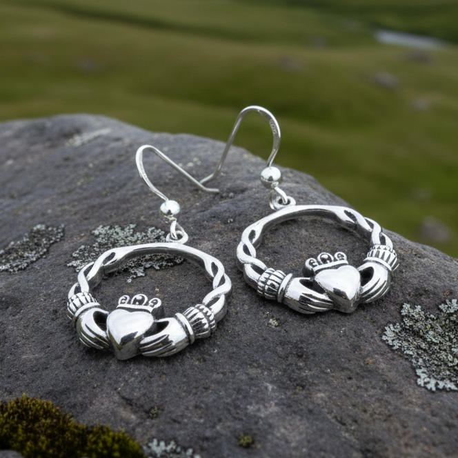 Elegant Irish Claddagh Earrings in Sterling Silver