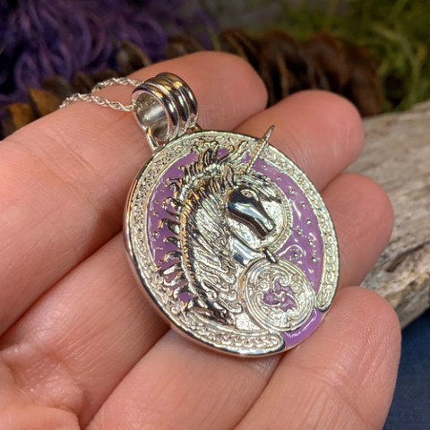 Load image into Gallery viewer, Celtic Unicorn Necklace in Sterling Silver
