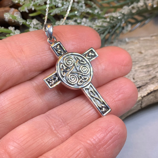 Triskel Celtic Cross Necklace in Sterling Silver