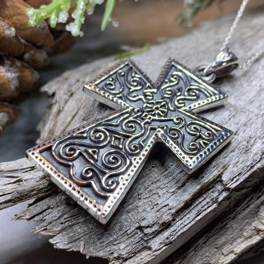 Celtic Cross Silver Enhancer Pendant with Charoite Gemstone - Connemara  Marble