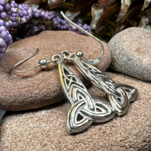 Keelia Celtic Trinity Knot Earrings in Sterling Silver — view 7