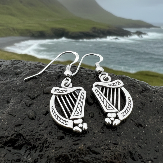 Sarai Irish Harp Earrings in Sterling Silver