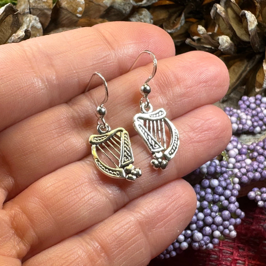 Sarai Irish Harp Earrings in Sterling Silver — view 3