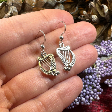 Load image into Gallery viewer, Sarai Irish Harp Earrings in Sterling Silver
