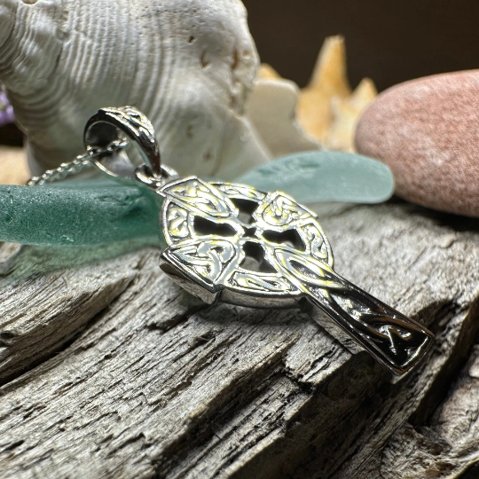 Dungloe Celtic Cross Necklace in Sterling Silver — view 6