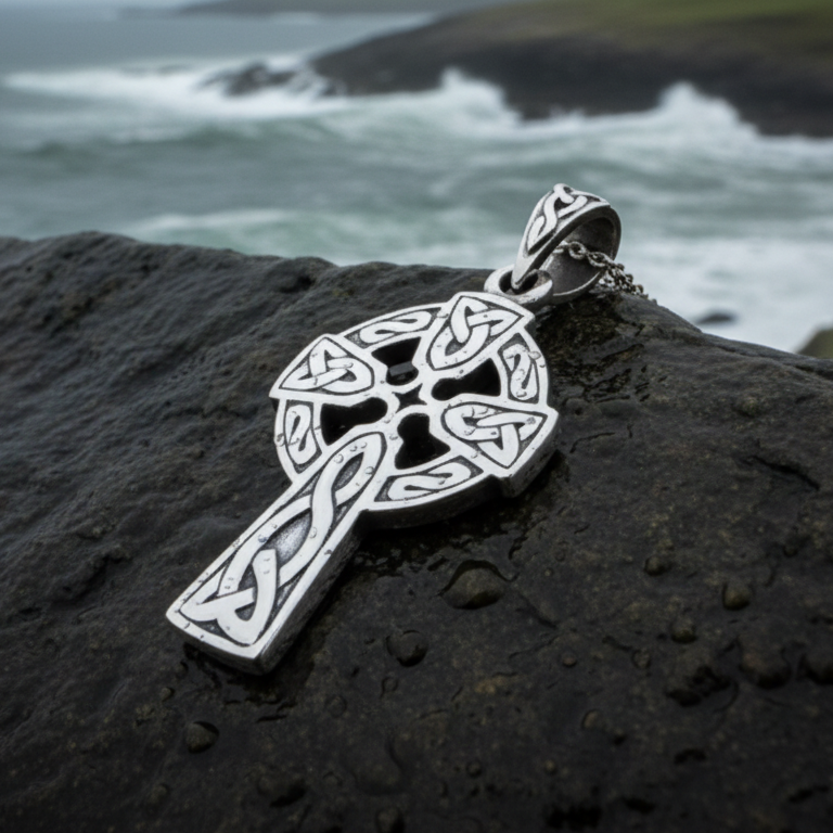 Dungloe Celtic Cross Necklace in Sterling Silver