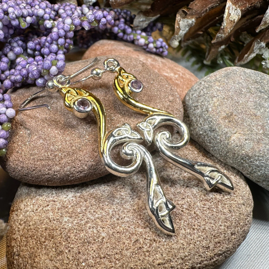 Mystic Dreamer Trinity Knot Earrings with Amethysts