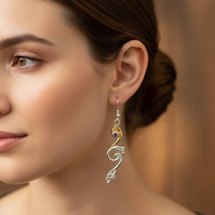 Mystic Dreamer Trinity Knot Earrings with Amethysts