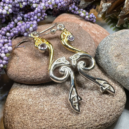 Mystic Dreamer Trinity Knot Earrings with Amethysts