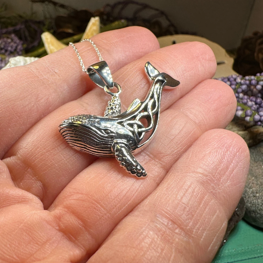 Celtic Knot Whale Necklace in Sterling Silver — view 9