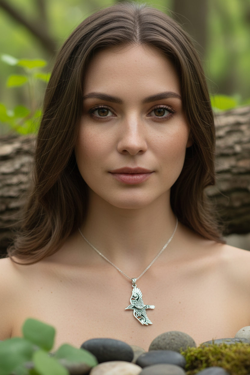 Oryx Celtic Raven Necklace in Sterling Silver — view 3