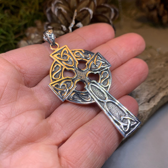 Cahal Large Celtic Cross Necklace in Sterling Silver