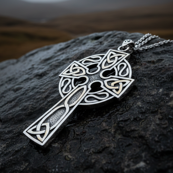 Cahal Large Celtic Cross Necklace in Sterling Silver