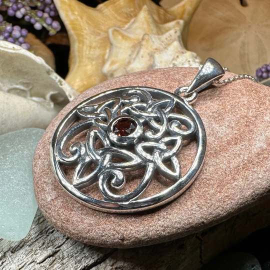 Oifa Trinity Knot Garnet Necklace in Sterling Silver — view 5