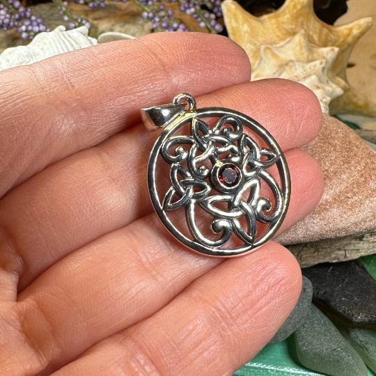 Oifa Trinity Knot Garnet Necklace in Sterling Silver — view 7