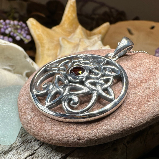 Oifa Trinity Knot Garnet Necklace in Sterling Silver — view 8
