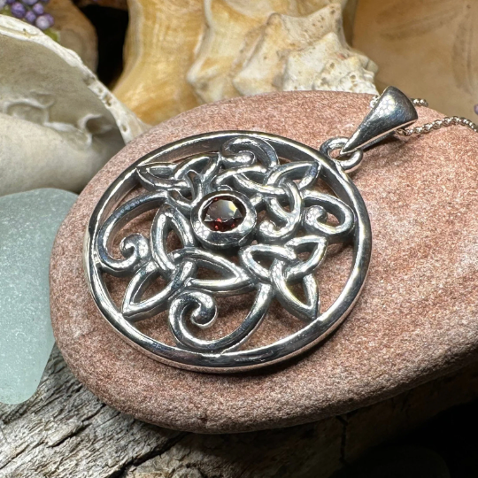 Oifa Trinity Knot Garnet Necklace in Sterling Silver — view 6