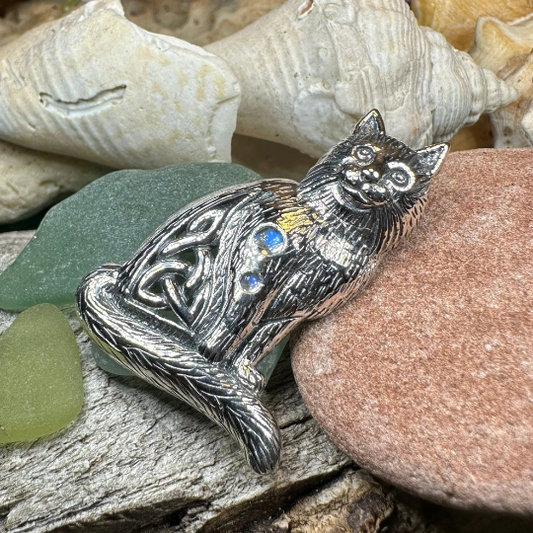 Salem Celtic Cat Necklace in Sterling Silver — view 3