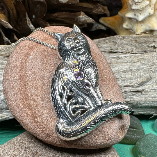 Salem Celtic Cat Necklace in Sterling Silver — view 5